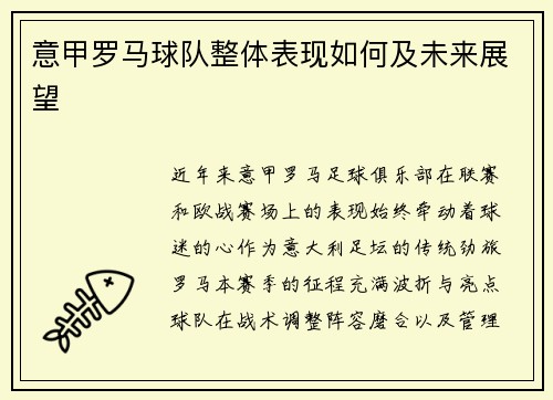 意甲罗马球队整体表现如何及未来展望