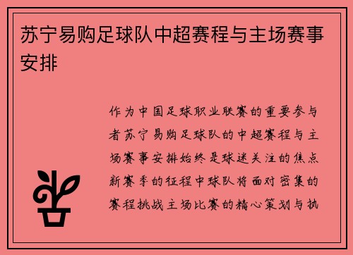 苏宁易购足球队中超赛程与主场赛事安排